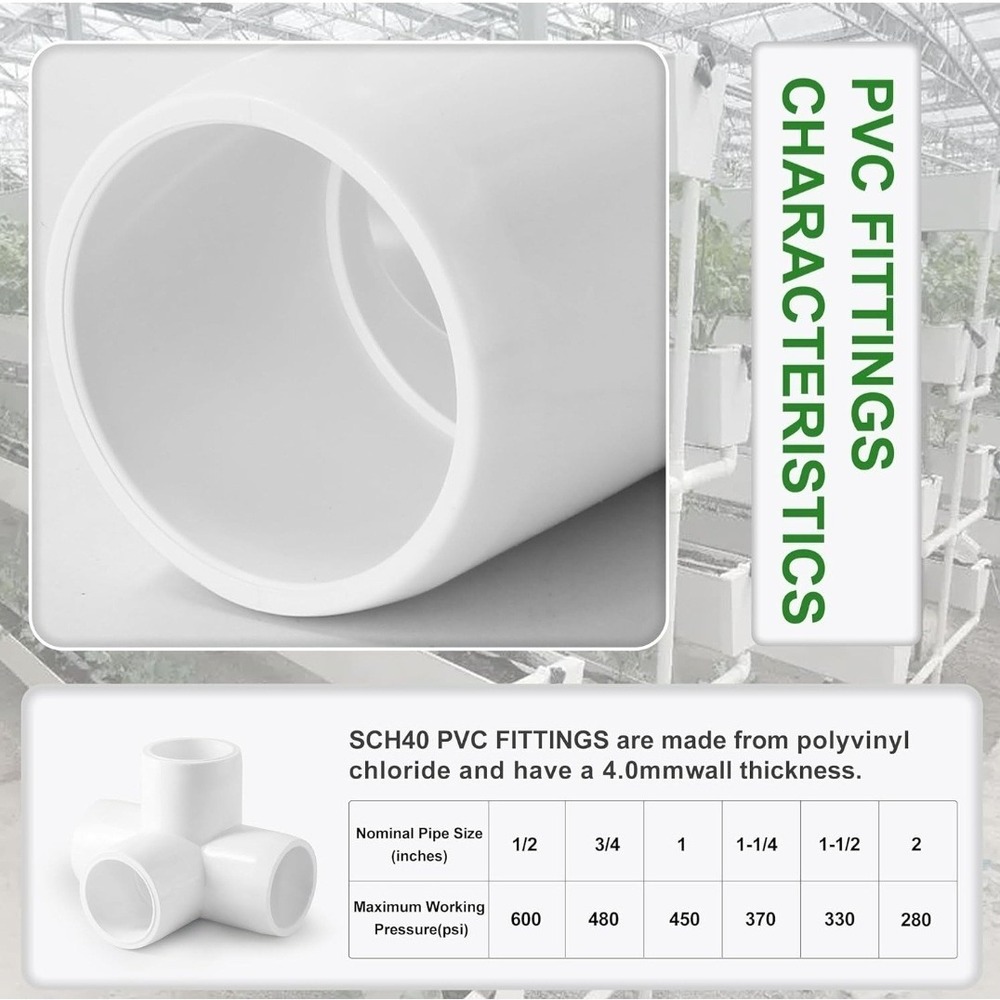 4 Pc - 4 Way PVC Pipe Fittings 2 Inch White PVC Elbow Corner Side Outlet T - Picture 4 of 6